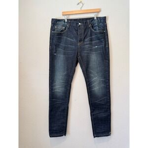 mnml Mens Dark Wash Distressed Slim Fit Stretch Denim Jeans Size 40 Button Fly